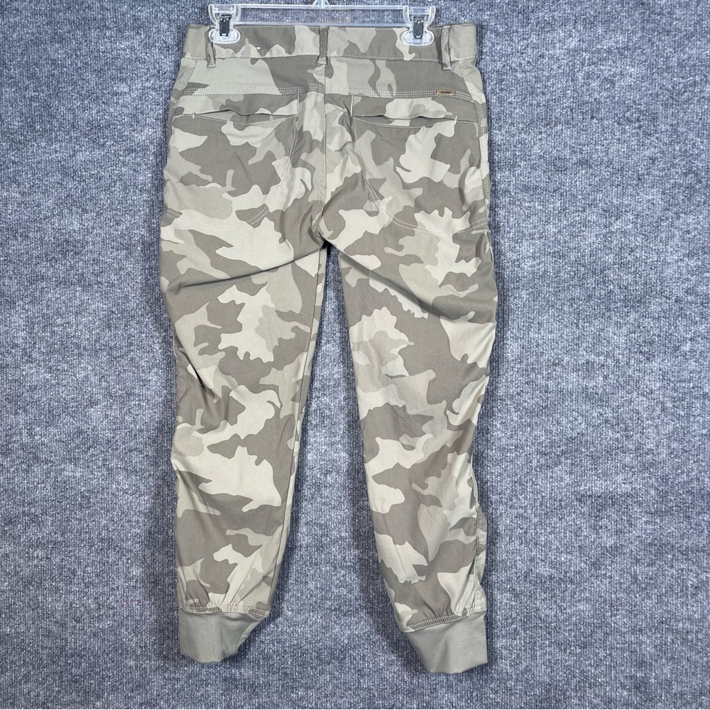 Prana Women’s 6 Tan Green Camo Joggers Capris Active Camping Comfort Pants - Picture 7 of 11